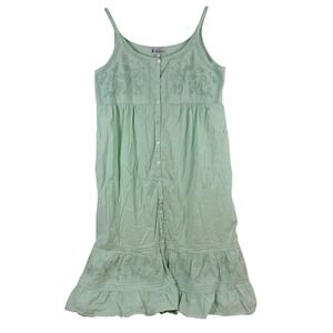 The 1 for U Mint Green Cotton‎ Embroidered Button Front Midi Dress L